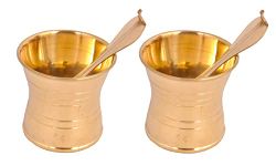 Shiv Shakti Arts® Pure Brass Puja Patra | Punch Patra | Jal Patra with Spoon Set for Poojan Purpose (Set of 2)