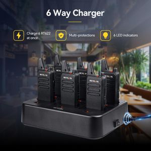Retevis RT622 2-Way Walkie Talkies 6-Pack – Rugged PMR446 Radios with VOX, 6-Way Charger, Black