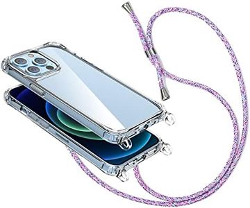 Crossbody Case Compatible with iPhone 12/12 Pro 6.1,Clear Shell with Neck Cord Lanyard Strap,Transparent Blue rainbow