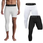 OEBLD Single Leg 3/4 Compression Tights, Unisex Sports Compression Pants, One Leg Basketball Leg Sleeves, White+black-left-short, Small