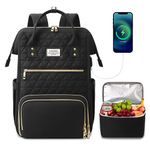 ETRONIK Lunch Backpack for Women, 17.3 Inch Laptop bag with USB Port, Teacher Nurse Work Backpacks Insulated Cooler Bag Gifts Women Men Travel,Black