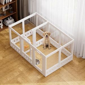 Clear-air Dog Playpen with Room Divider, Expandable Acrylic Dog Playpen to Create 2 Rooms, Clear Dog Play Pen Indoors, 35", 12 Panels, White
