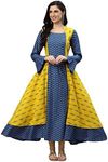 Yash Gallery Women's Rayon Jacket Style 3/4 Sleeve Round Neck Long Indian Anarkali Kurtis, Multicolored., 4X-Large