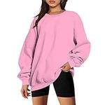 fartey Oversized Sweatshirts for Women Long Sleeve Crew Neck Pullover Casual Loose Silod Color Fleece Tops Sweaters, 01 Pink, XX-Large