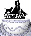 Meijiafei Kinssing Groom and Bride Two Dogs with ¡°Mrs & Mr¡± Silhouette Wedding Cake Topper