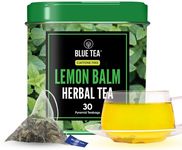 BLUE TEA - Lemon Balm Tea - 30 Count - Pyramid Plant Based Tea Bag | BLACK DEALS FRIDAY | SUPER ANTIOXIDANT | Leaf Based - Caffeine Free - Vegan - Gluten Free - Non-GMO - Non-Bitter - Relaxing - Refreshing | Tin Pack