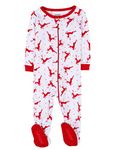 Leveret Kids White Reindeer Baby Boys Girls Footed Pajamas Sleeper Christmas Pjs 100% Cotton (Size 6-12 Months)