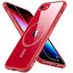 Hensinple for iPhone SE Case 2022/3rd/2020/2nd Gen Magnetic Case, for iPhone 8/7 Case with Screen Protector [Compatible with MagSafe], Clear Hard Back Phone Cover for iPhone 8/SE 2/SE 3 (4.7"),Red