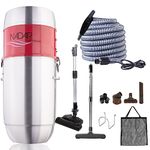 Nadair Power Unit Heavy Duty Spun Aluminum 700 Airwatts Central Vacuum System, Hybrid Filtration (with or Without Disposable Bags), 32L or 8.5Gal, with 35ft Carpet Deluxe Accessory Kit Included, Red