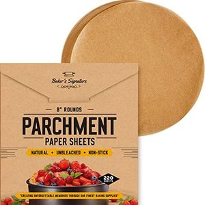 [220 Liners] Heavy Duty 8 Inch Parchment Rounds Paper Baking Sheets | Precut Silicone Coated & Unbleached – Will Not Curl or Burn – Non-Toxic & Comes in Convenient Packaging