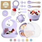 O'doe 17-Piece Baby Led Weaning Feeding Supplies for Toddlers, Baby Feeding Set | Suction Silicone Baby Bowl Self Eating with Fruit Feeder, Cup, Bibs, Food Plate Kit with Lid 6+ Months | Purple V2