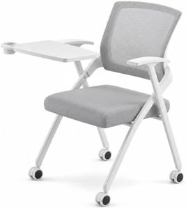 yfocfrkfan Folding Training Chair with Desk Attached and Cup Holder - Ergonomic Breathable Mesh Backrest Office Chair on Wheels, Guest Chair for Conference Room, Classroom, Seminar,Meeting SaveSpace