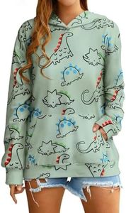 RMCMS Women Dinosaur Funny Hoodie Sweatshirt Pocket Crewneck Casual Loose Cute Tops Long Sleeve Hoodied Pullover Shirt Green