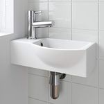 Ceramica® Wall Hung Corner Basin for Bathroom and Cloakroom Hand Wash Basins Sink One Tap Hole Modern White Gloss, 405 x 230mm Right Hand