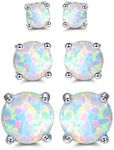 Barzel 18K White Gold Plated Created Opal Stud Earrings 3 Pack Set (White)