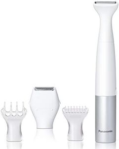 Panasonic Bikini Trimmer and Shaver for Women with 4 Attachments for Gentle Grooming in Sensitive Areas, Wet/Dry, Battery-Operated – ES-WV60-S (White / Silver)