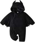 Happy Cherry One Piece Jumpsuit for Toddler Infant Baby Boys Girls Black Bat Romper Newborn Unisex Cute Hoodie Long Sleeve Overall Bodysuit