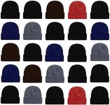 25 Pack Winter Beanie Hats, Unisex 