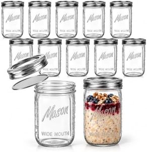 DaYammi Mason Jars 16 oz Wide Mouth, 12 Pack Clear Jars with Lids