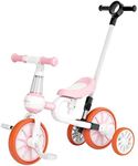 XJD 3 in 1 Baby Balance Bike for 2 to 4 Years Old Boy Girl Tricycle for Kids Toddler First Bike Child Trike Infant 4 Wheel Balance Bicycle with Adjustable Seat Detachable Pedal Training Wheel (PinkHandle)