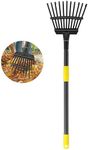 Oliynedy Leaf Rake for Gardening, Adjustable Metal Garden Rake for Leaves Long Handle 30-70", 11 Tines 9" Wide Small Lawn Collapsible Yard Adult Kids Rake for Camping Flower Beds Mulch Shrub