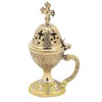 Greek Byzantine Christian Orthodox Brass Church Censer Incense Burner with Cross (78-b)