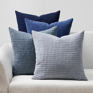 Topfinel Cushion Cover, 45 x 45 cm, Blue, Set of 4, Corduroy Gradient Cushion Covers, Decorative Cushion Cover, Sofa Cushion, Couch Cushion for Sofa, Bedroom, Living Room, Balcony, Children, Fluffy