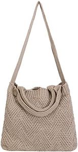 ENBEI Women's tote bags aesthetic Shoulder Handbags Hand crocheted Bags large Shoulder Shopping Bag large satchel cute Bag, Khaki Double Straps, Tote Bag Aesthetic Fashion