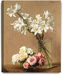 DECORARTS -Roses and Lilies By Henri Fantin-Latour Oil Painting Reproduction Giclee Print on Acid FreeCotton Canvas Wall Art for Home Decor and Wall Decor 16x20