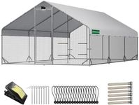 Large Walk-in Metal Chicken Coop with Chicken Run & Hardware Cloth, Solar Light, Waterproof & UV-Resistant Cover, Outdoor Poultry Cage for Farm Use, 3 Room