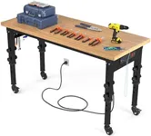 YITAHOME Adjustable Workbench 60" L X 20" W Work Bench for Garage W/Pegboard & Power Outlets Top Heavy-Duty Workstation, 1600 LBS Load Capacity with Wheels for Workshop, Office, Home Outdoor