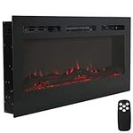Sunnydaze Modern Flame 40-Inch Indoor Electric Fireplace - Wall-Mounted/Recessed Installation - 9 Flame Colors - Black