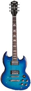 KGD Relic SG Sunburst Guitar,Mahogany Body and Neck,Rosewood Fingerboard,Bone Nut,6-String Relic Heavy Metal Guitar,Professional/Electric Guitars for Adults (Blue)