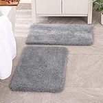 MIULEE Set of 2 Non Slip Shaggy Bathroom Rugs Extra Thick Soft Bath Mats Plush Microfiber Absorbent Water for Tub Shower Machine Washable (Grey, 16x24 inches)