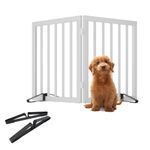 Freestanding Wooden Dog Gate 2 Panel Foldable Dog Gate for Stairs Pet Gates for Doorways House 24-inch Tall Pet Gate