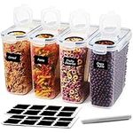 A&S Kitchen Cereal Storage Containers Set of 4x 4L Airtight Container with Lid, Labels, Chalk Pen. Pantry Storage Plastic Containers, Flour Storage Container, Pet Food Storage Containers Dispenser