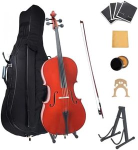 Ceciliec Acoustic Cello for Beginners – 4/4 Full Size Solid Wood Beginner Cello Set with Case, Stand, Bow, Rosin, Bridge & Extra Strings – Ideal for Adults & Students