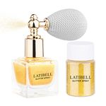 LATIBELL Body Glitter Spray, Gold Glitter Spray for Hair and Body, Glitter Body Spray Cosmetic Shimmer Makeup Glitter for Rave Hair Body Face Clothes Nail Art Craft Design - with 1 Jar of Refills