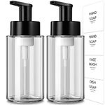 GMISUN Foaming Soap Dispenser, 300ml Foaming Hand Soap Dispenser, 2 Pack Glass Foam Soap Dispenser for Bathroom & Kitchen, Clear Refillable Foam Soap Dispenser Pump Bottle with Waterproof Labels