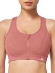 Yvette Zip Front Sports Bra - High Impact Sports Bras for Women Plus Size Workout Fitness Running,Rose Red