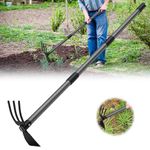 Garden Tool Hoe and Cultivator Hand Tiller with 45inch Adjustable Handle,Heavy Duty Garden Rake with Hoe, Hand Garden Tools Sturdy Sharp