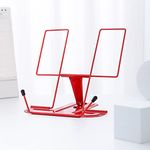 MSDADA Metal Book Stand for Desk, Adjustable Reading Rest Book Holder, Portable Cookbook Documents Holder, Sturdy Typing Stand for Recipes Textbooks Tablet Music Books with Page Clips (Red)