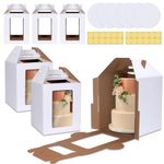 KintKita Tall Cake Boxes 12x12x14 IN,6 Pack Tier Cake Carrier with Cake Boards,Disposable Tiered Cake Carrier with 4 windows for Wedding,Birthday,Party,Bakery Supplies