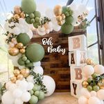 Sage Green Balloon Garland Arch Kit - 125Pcs Eucalyptus Garland, Retro Olive Green, Peach White and Gold Latex Balloons Arch Kit for Wedding Birthday, Baby & Bridal Shower Decorations