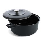 Merten & Storck Enmelled Iron Dutch Oven with Lid, 26 cm/5 Litre, Induction, Self basting domed lid, Oven Safe Cooking up to 300°C, Suitable for all Heat Types, for Stews & Casseroles, Matte Black