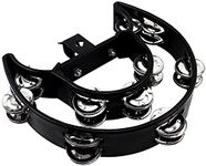 Drum Set Tambourine with Mounting Eye Bolt,Hi Hat tambourine (10 double rows of jingles, Black)