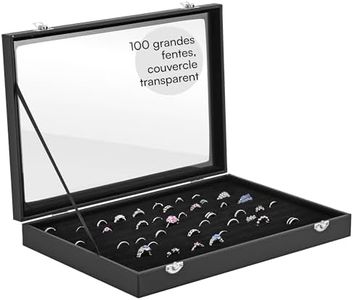 H&S Boite Range Bague & Boucle d'Oreille - Boîtes à Bijoux avec Couvercle en Verre et Doublure en Velours - Présentoirs de Rangement Jusqu'à 100 Bagues ou Pierres Precieuses