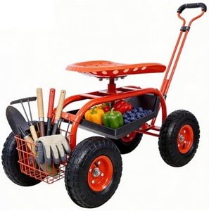 Gardening Stool on Wheels,Rolling Garden Seat with,Garden Cart with Seat Handle Adjustable,Gardening Chair Height Adjustable,Garden Cart ,Garden Seat with Wheels,Gardening Gifts for Women (Red)