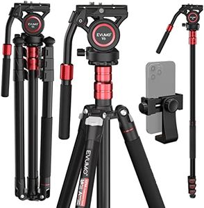 EVUMO GF4 Fluid Head Tripod with Phone Mount, 200cm Professional Aluminum Heavy Duty Camera Tripod Monopod, Compact Portable Travel Tripod Stand for Canon Nikon DSLR iPhone Camcorder, Max Load 12kg