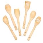 Wooden Spoons Cooking Utensils,6 Piece Wooden Spoon Set,Wooden Spatula for Cooking,Slotted Wooden Ladle Bamboo Supoon,Wooden Utensil Set,Premium Wooden Kitchen Utensils (Bamboo Spatula)